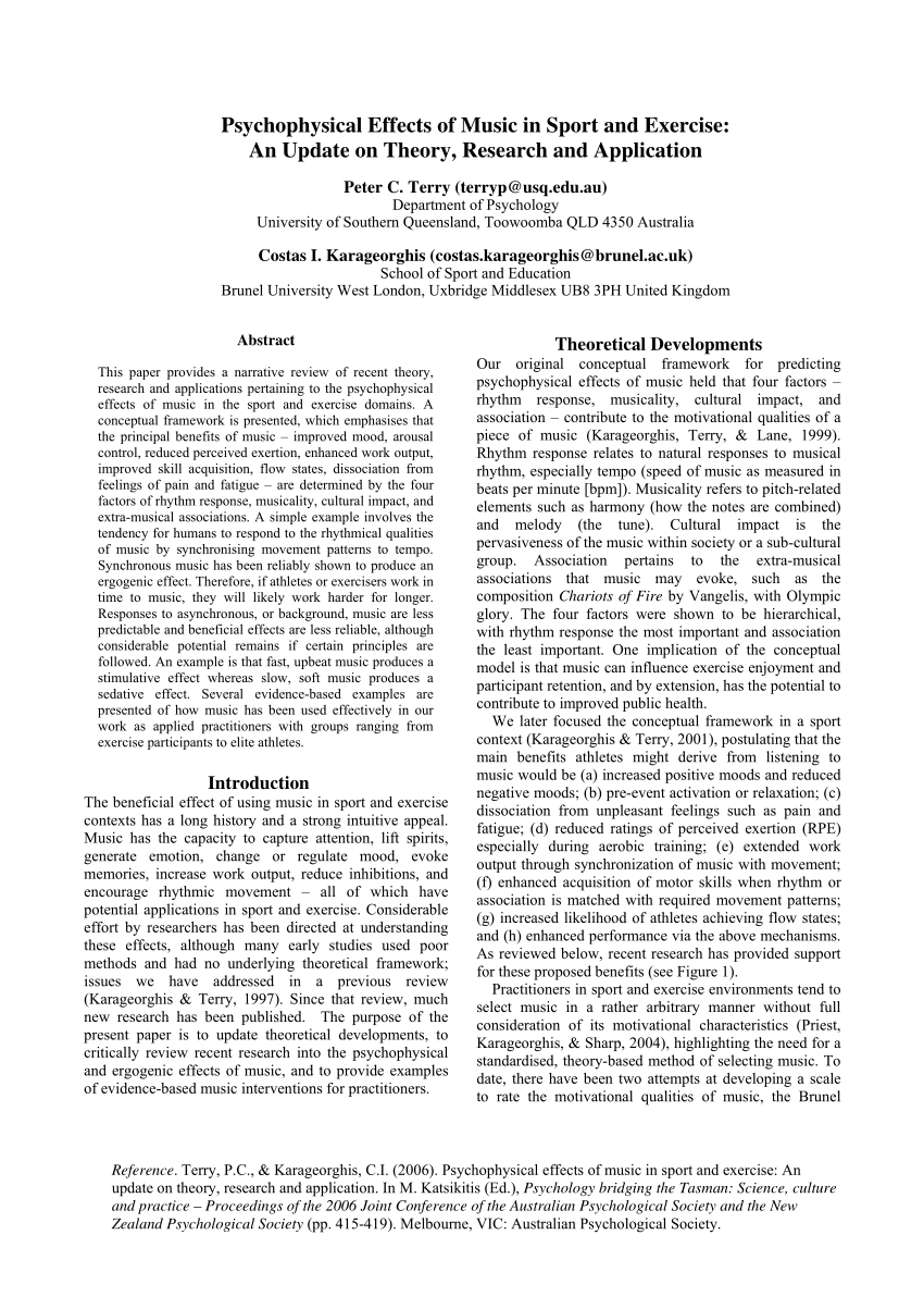 of physiology exercise benefits Psychophysical effects music sport exercise: an and in of