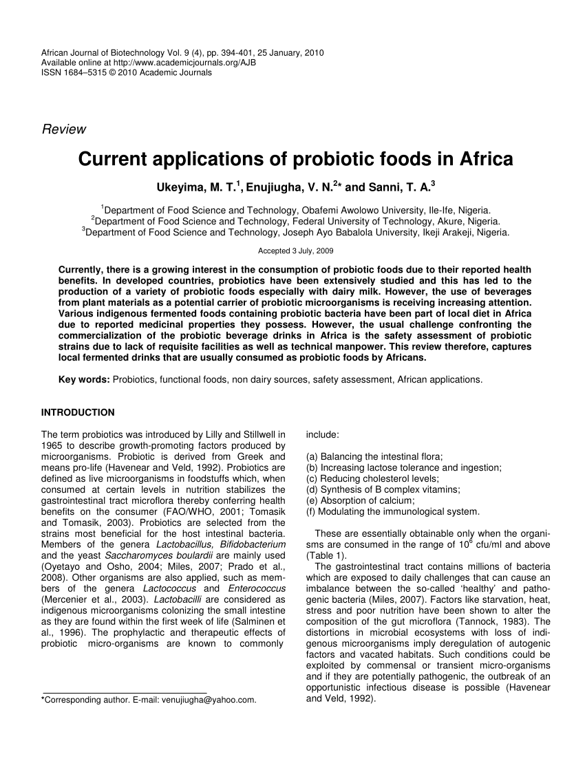 PDF Current Applications Of Probiotic Foods