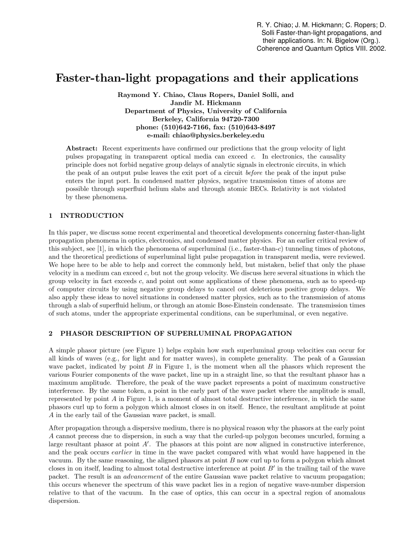 Pdf Faster Than Light Propagations And Their Applications