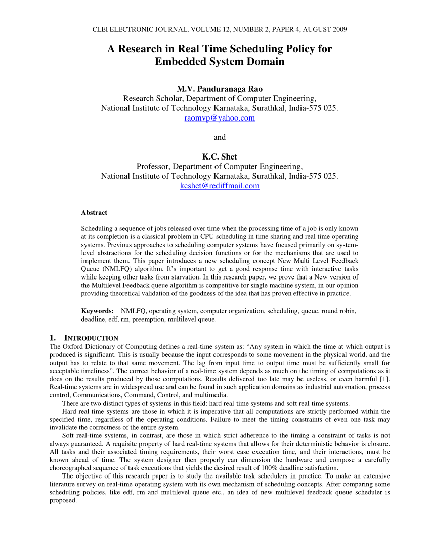 Pdf) A Research In Real Time Scheduling Policy For Embedded System Domain