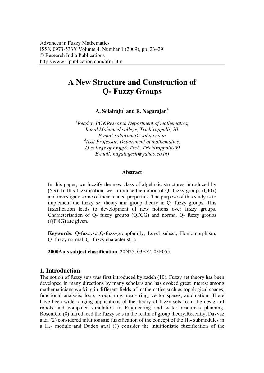 Pdf A New Structure And Construction Of Q Fuzzy Groups