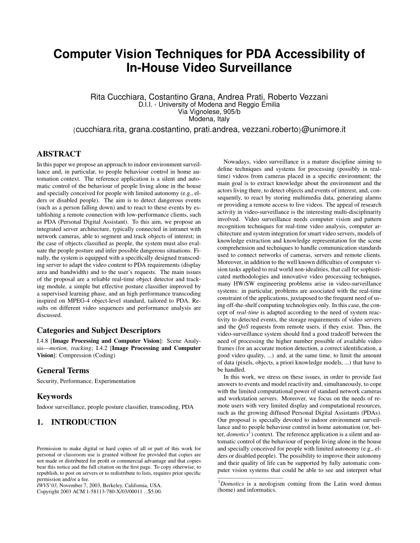 Pdf Computer Vision Techniques For Pda Accessibility Of In House Video Surveillance