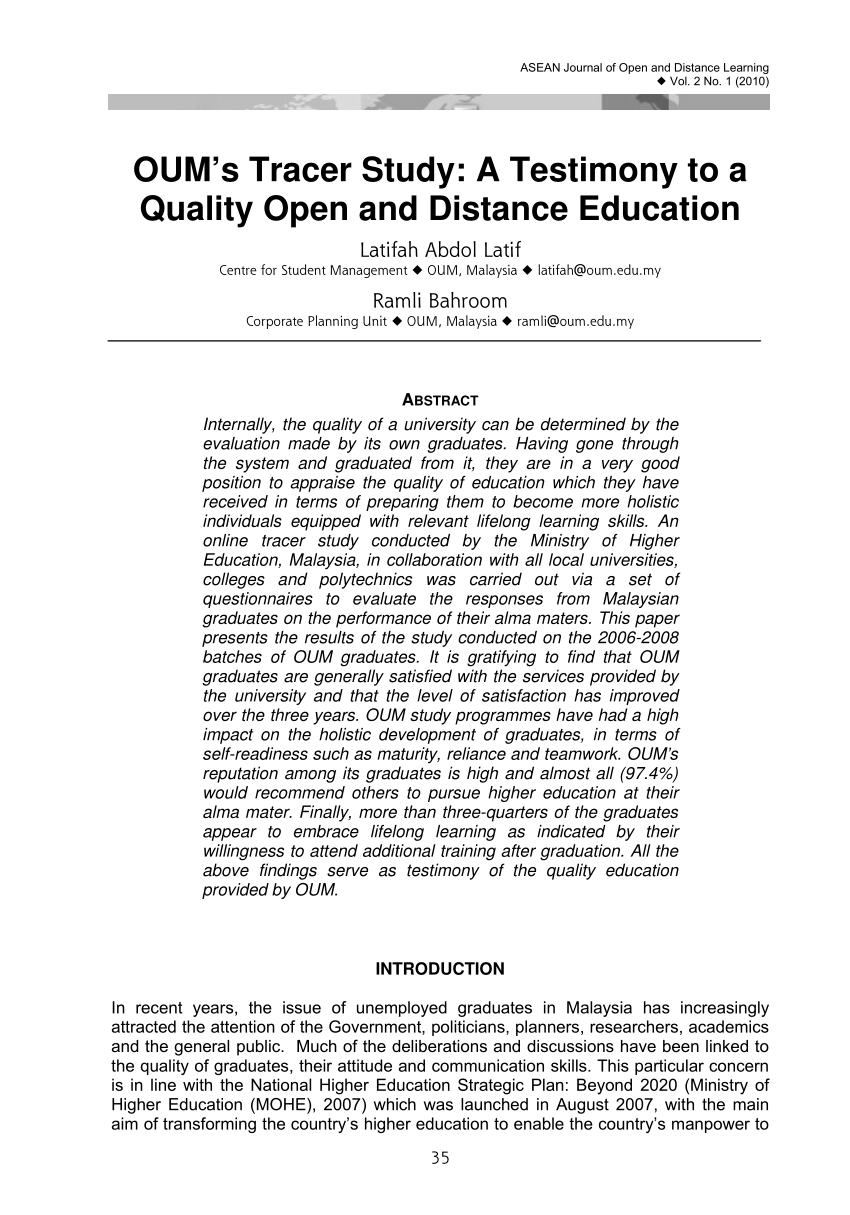 Pdf Oum S Tracer Study A Testimony To A Quality Open And Distance Education