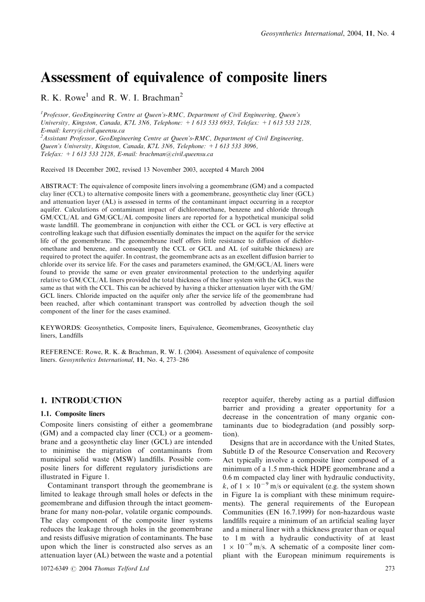 PDF) Diffusion of Chloride and Dichloromethane Through an HDPE Geomembrane