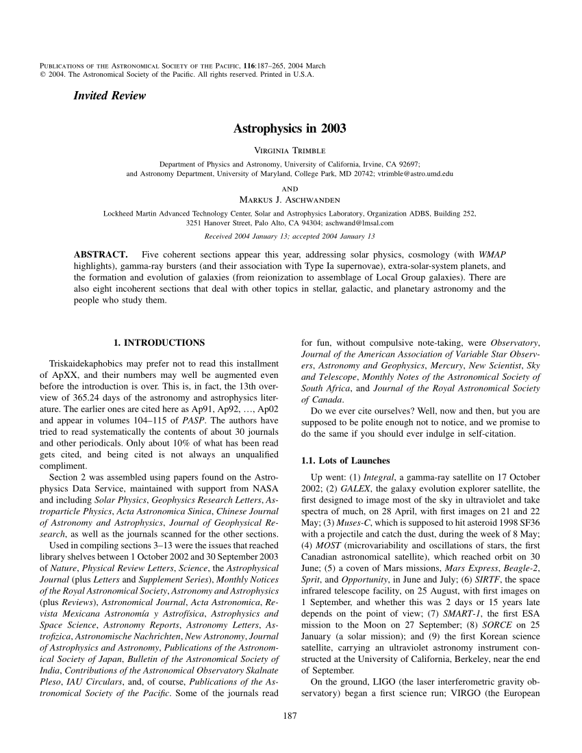 (PDF) Astrophysics in 2003