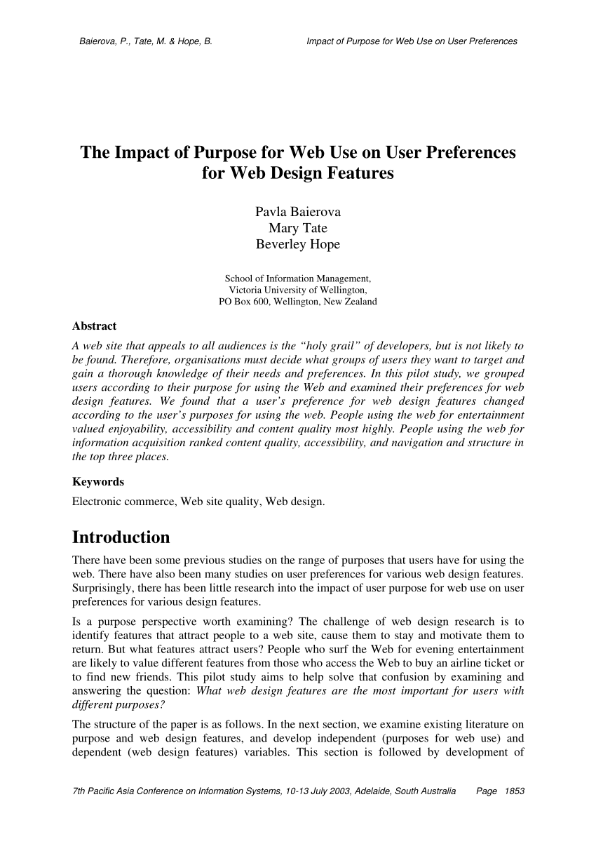 Pdf The Impact Of Purpose For Web Use On User Preferences For Web Design Features