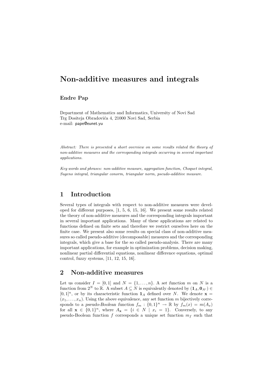 Pdf Non Additive Measures And Integrals