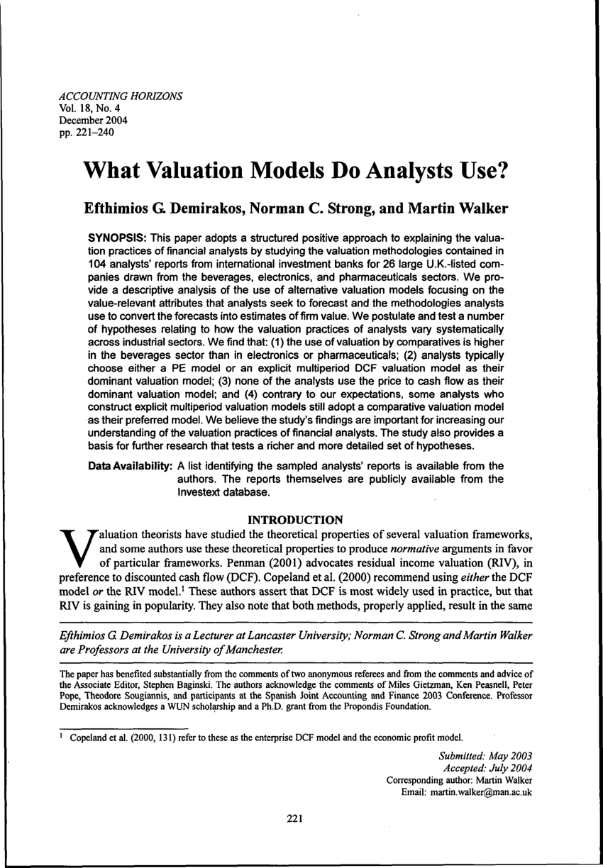 PDF What Valuation Models Do Analysts Use