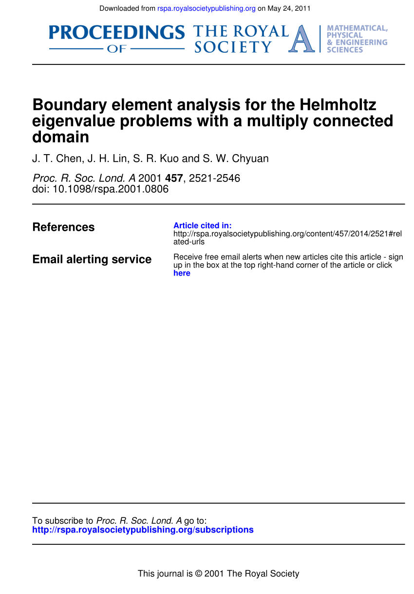 Pdf Boundary Element Analysis For The Helmholtz Eigenvalue Problems With A Multiply Connected Domain