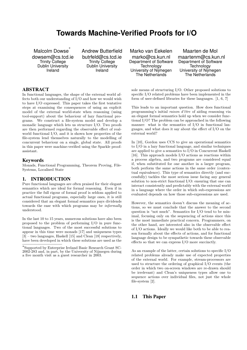 Pdf Towards Machine Verified Proofs For I O