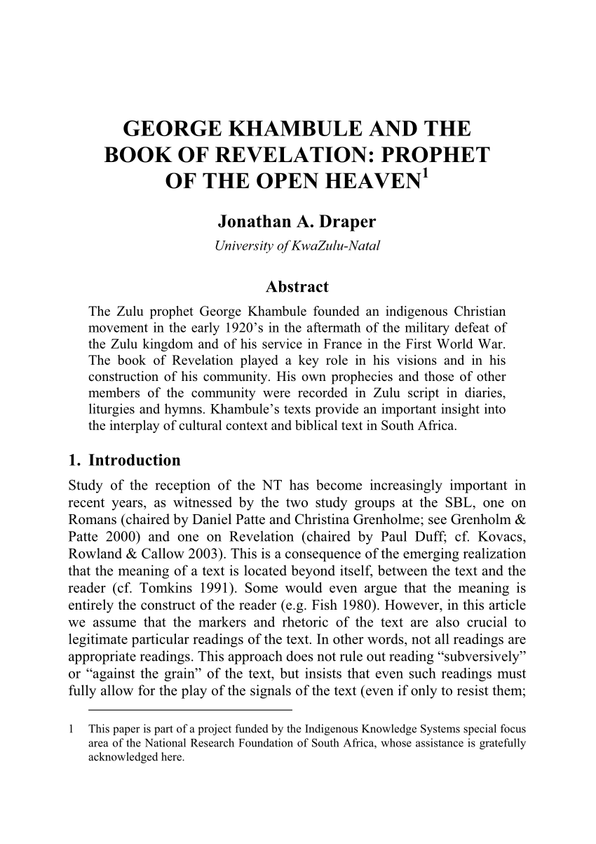 Pdf George Khambule And The Book Of Revelation Prophet Of The Open Heaven