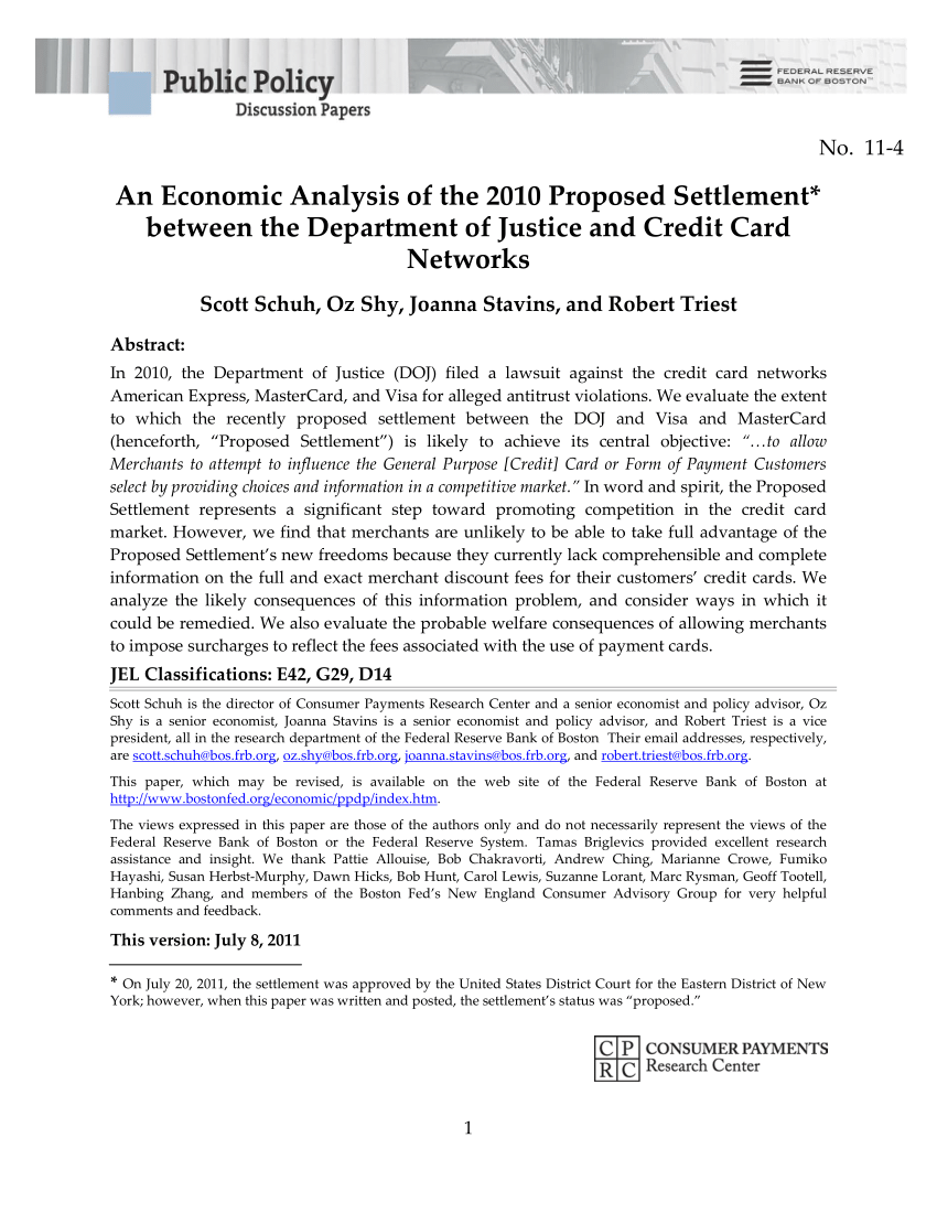 (PDF) An Economic Analysis of the 2010 Proposed Settlement between the Department of Justice and ...