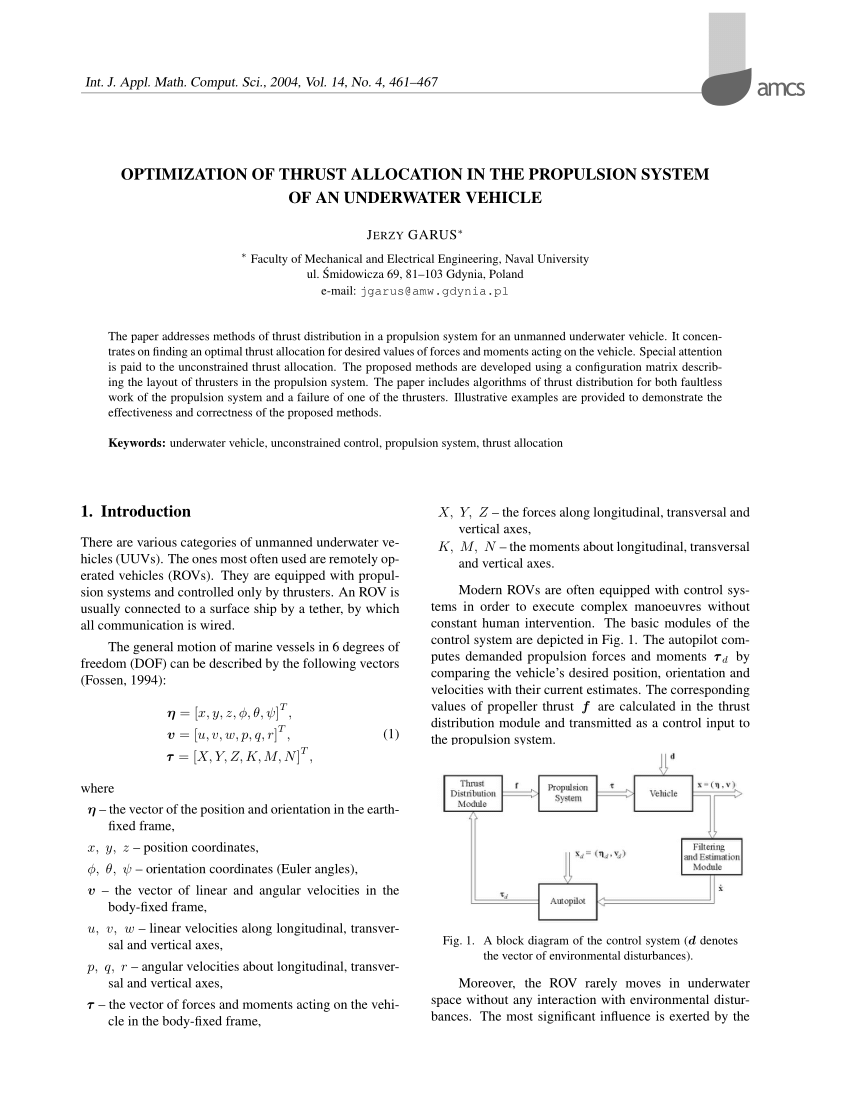 PDF) Optimization of Thrust Allocation in Propulsion System of