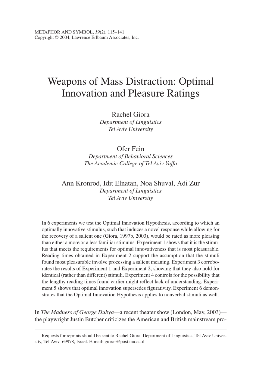 Pdf Weapons Of Mass Distraction Optimal Innovation And Pleasure Ratings