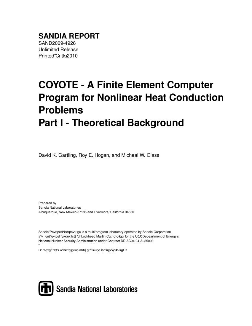 PDF) Coyote II—A Finite Element Computer Program for Nonlinear 