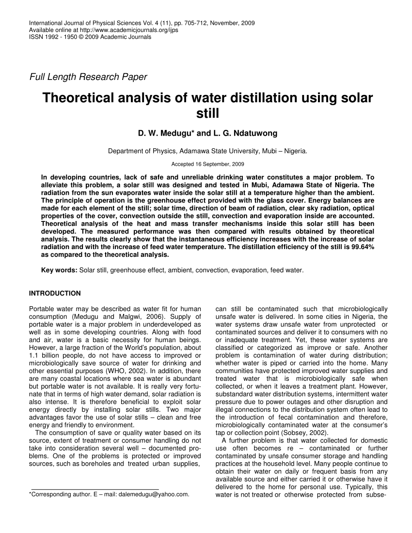 research paper on solar water distillation