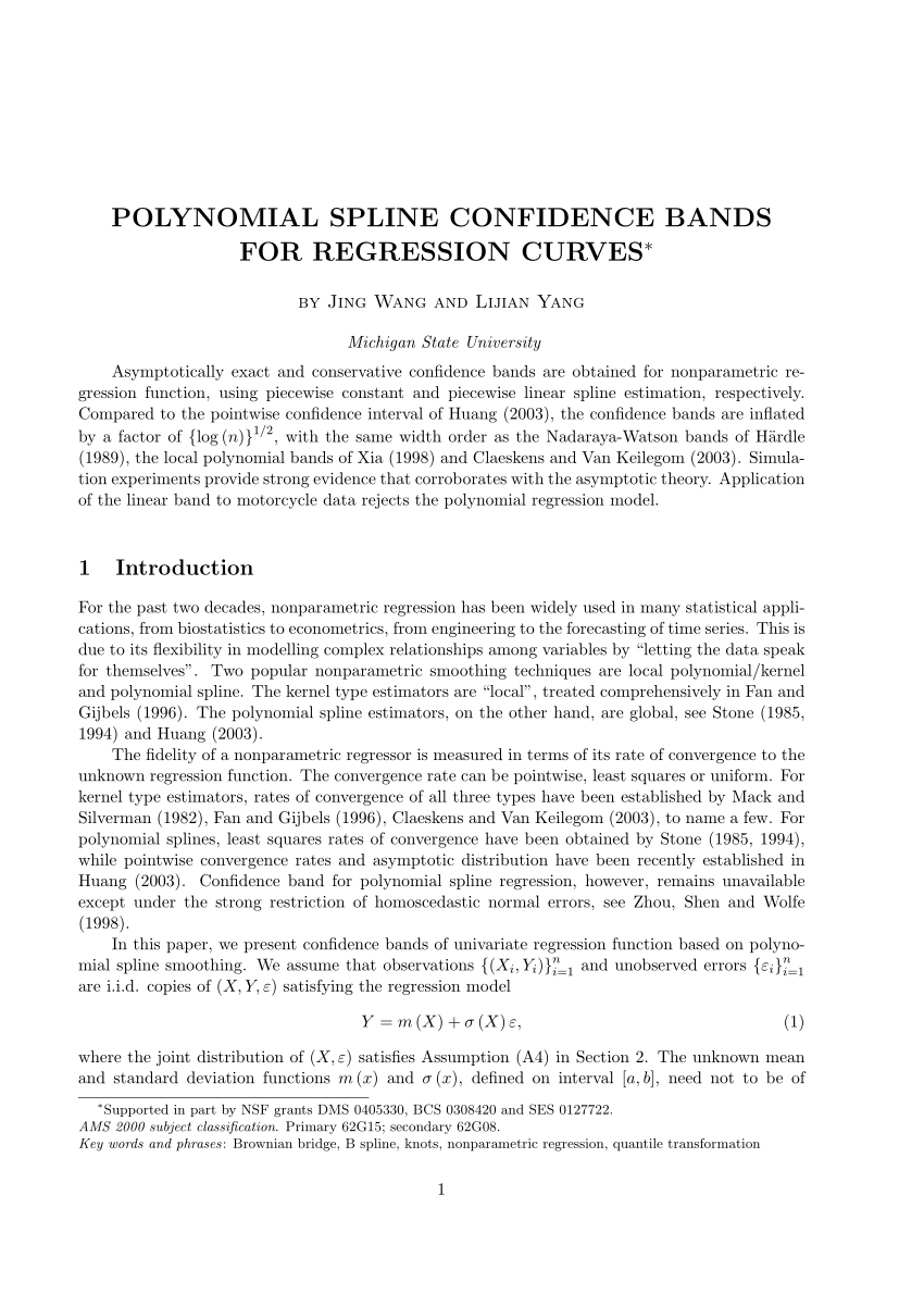 Pdf Polynomial Spline Confidence Bands For Regression Curves