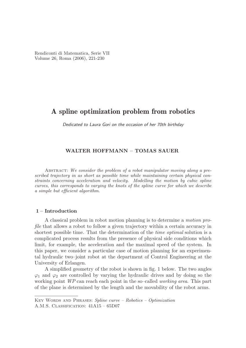 Pdf A Spline Optimization Problem From Robotics