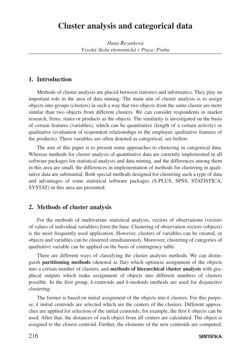 PDF) Cluster analysis and categorical data