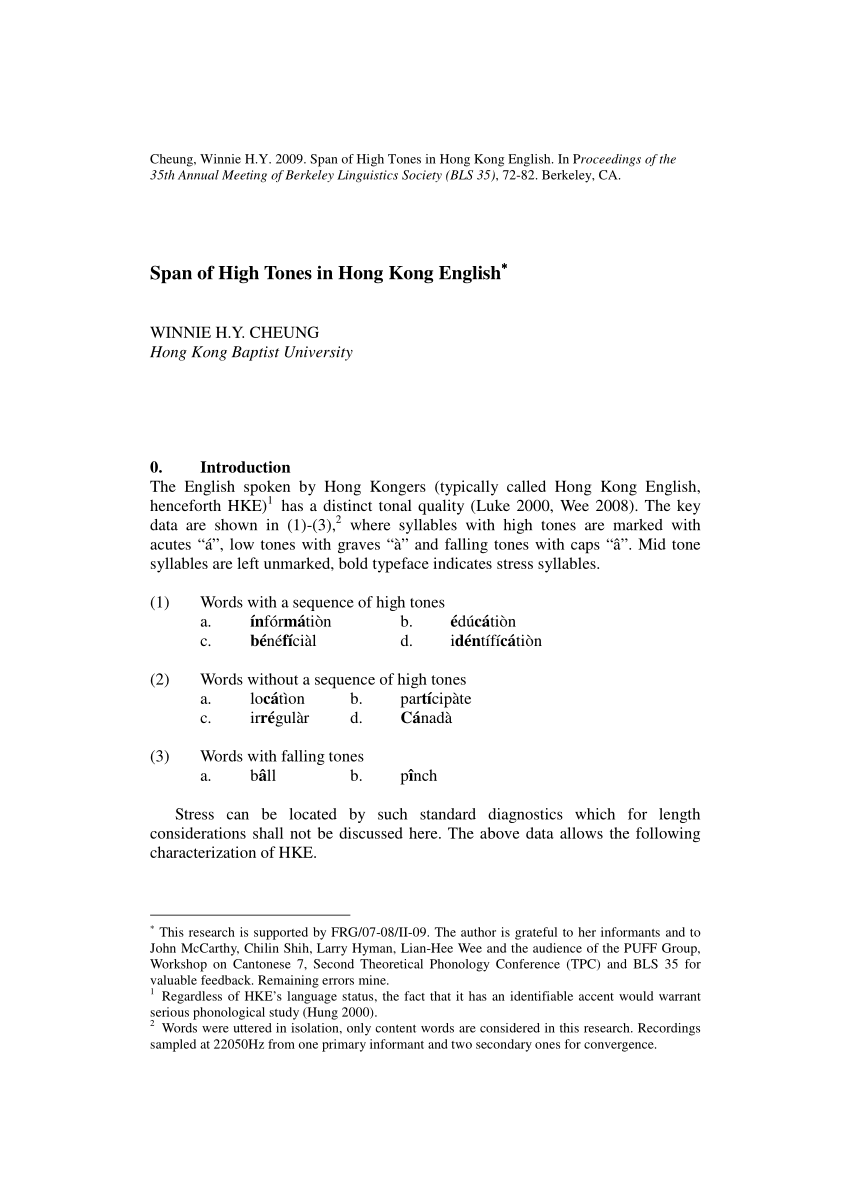 PDF) Span of High Tones in Hong Kong English