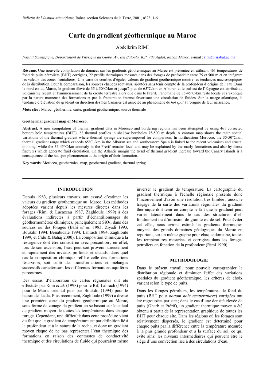 Pdf Carte Du Gradient Geothermique Au Maroc