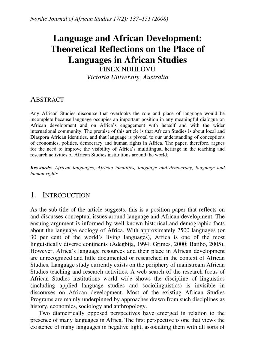 PDF) Language and African development: Theoretical reflections on the place  of languages in African Studies