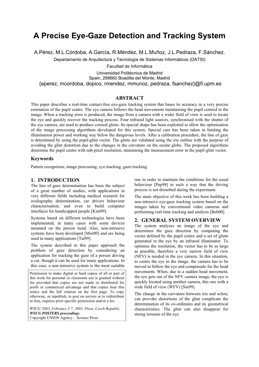 Pdf A Precise Eye Gaze Detection And Tracking System