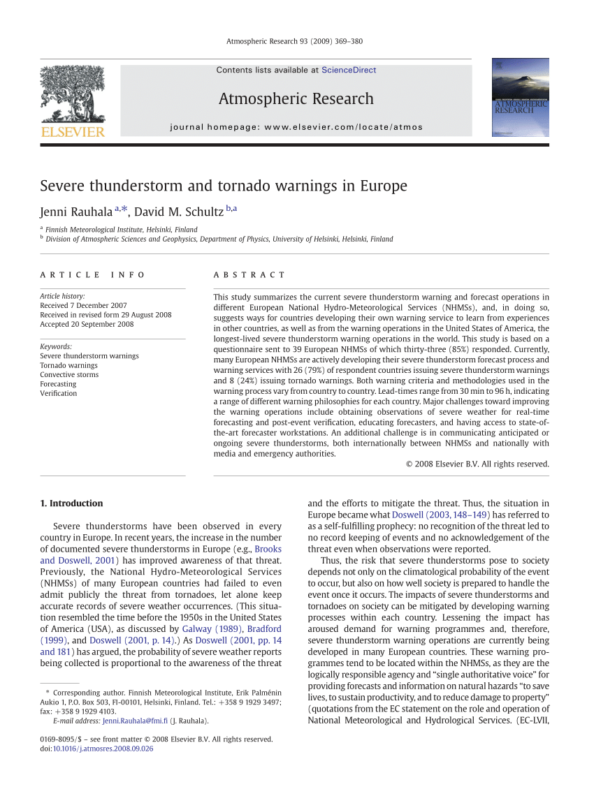 (PDF) Severe thunderstorm and tornado warnings in Europe