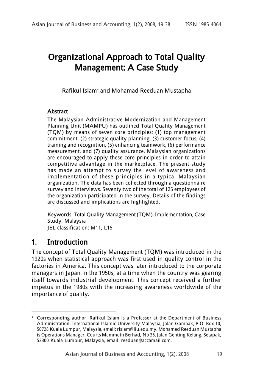 case study about quality management