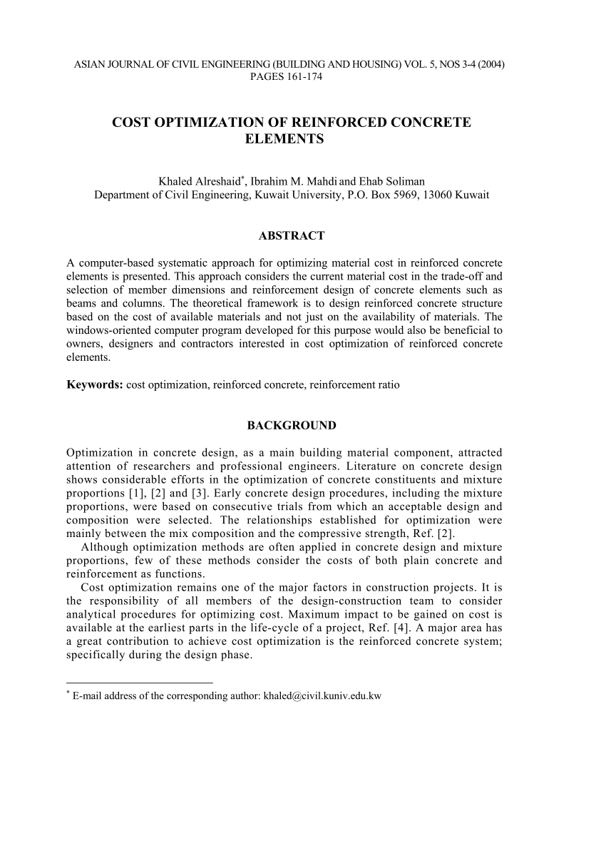 Pdf Cost Optimization Of Reinforced Concrete Elements