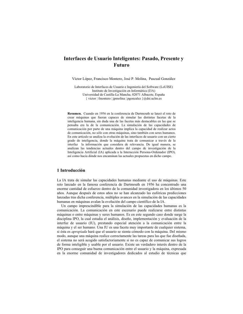 Pdf Interfaces De Usuario Inteligentes Pasado Presente Y