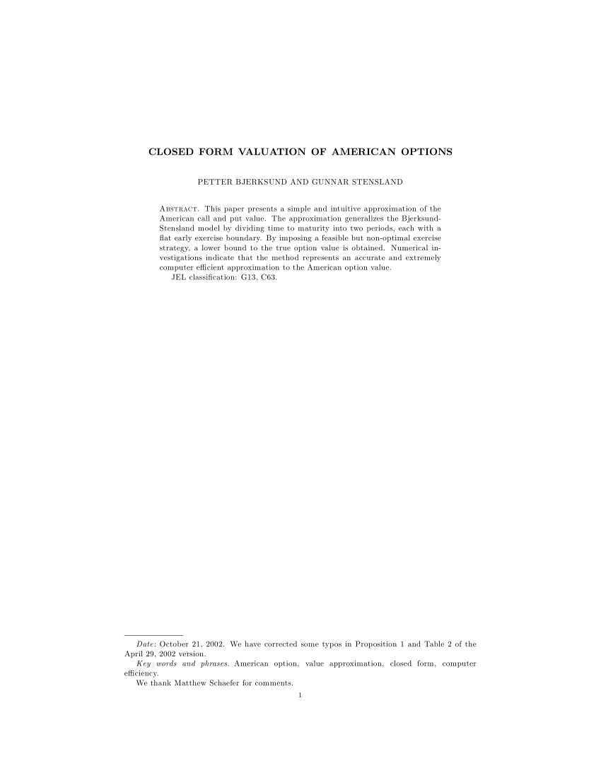 Pdf Closed Form Valuation Of American Options