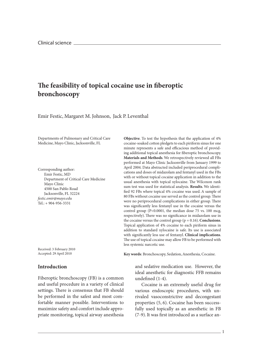 PDF) The feasibility of topical cocaine use in fiberoptic bronchoscopy