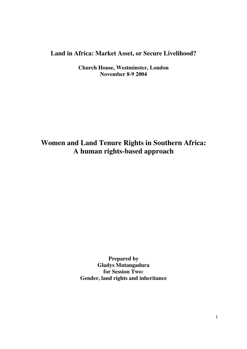 Law, Land Tenure and Gender Review: Southern Africa by UN-Habitat - Issuu
