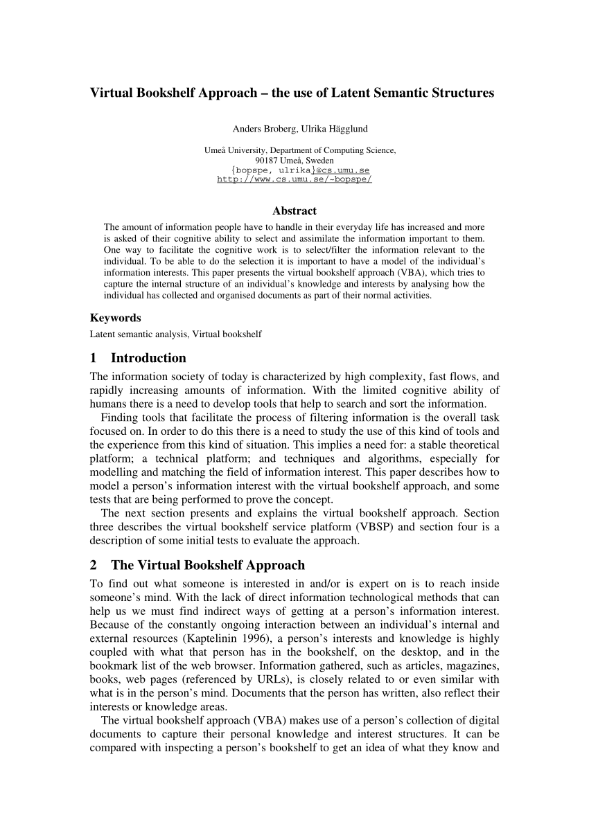 Pdf Virtual Bookshelf Approach The Use Of Latent Semantic Structures