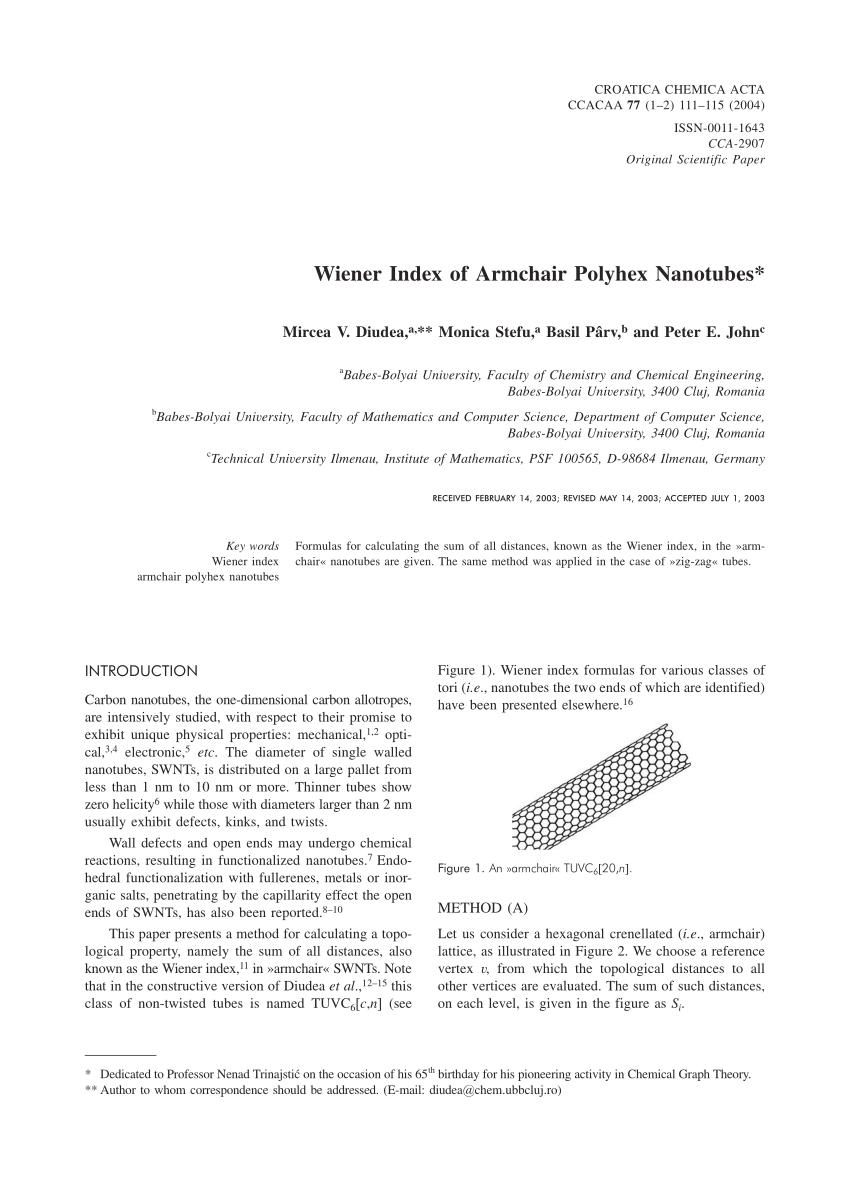 Pdf Wiener Index Of Armchair Polyhex Nanotubes