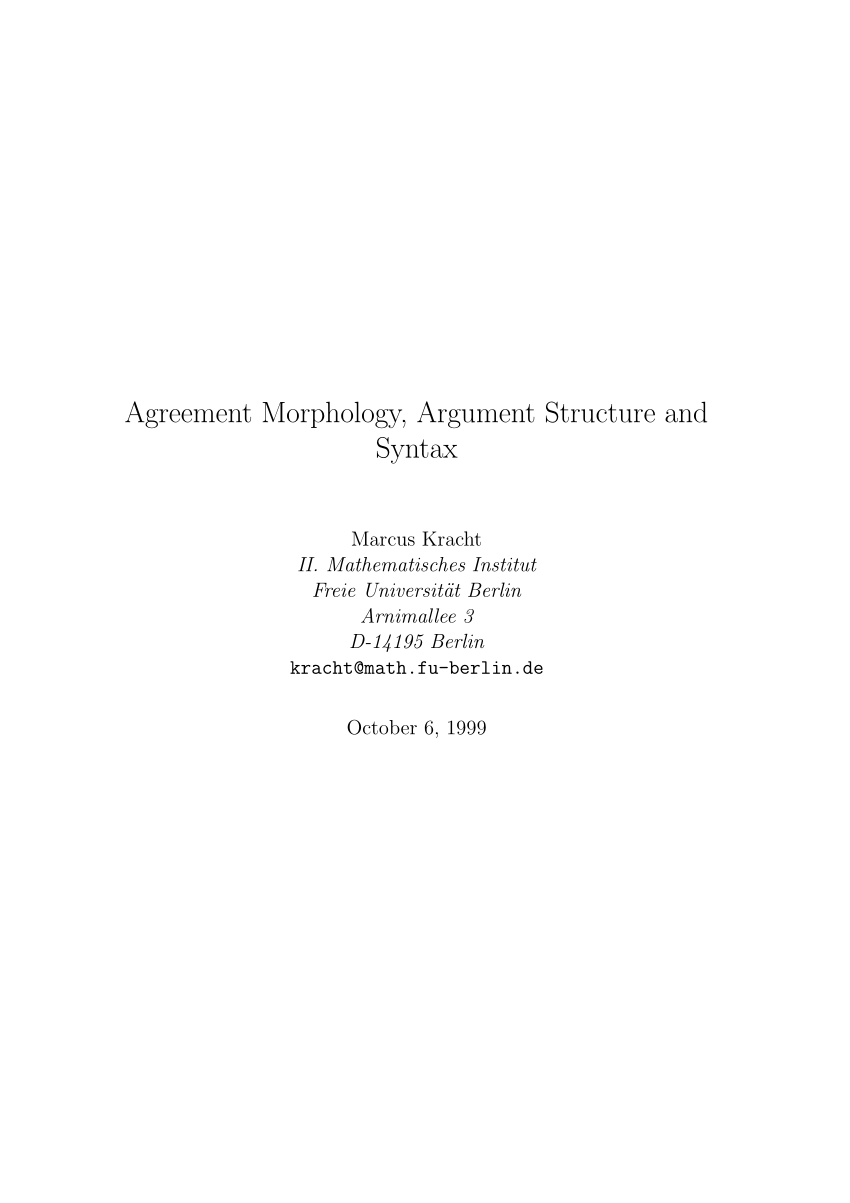 Pdf Agreement Morphology Argument Structure And Syntax