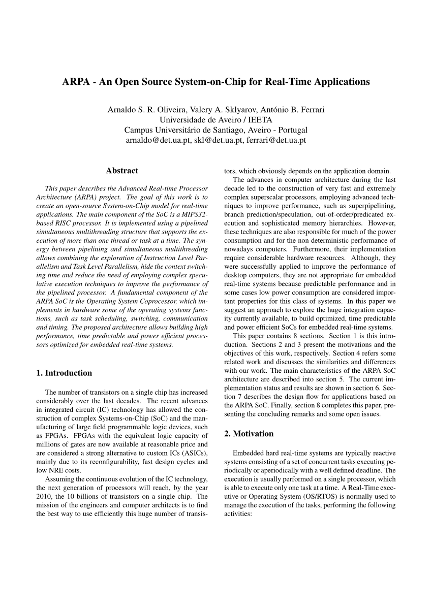 Pdf Arpa An Open Source System On Chip For Real Time - 