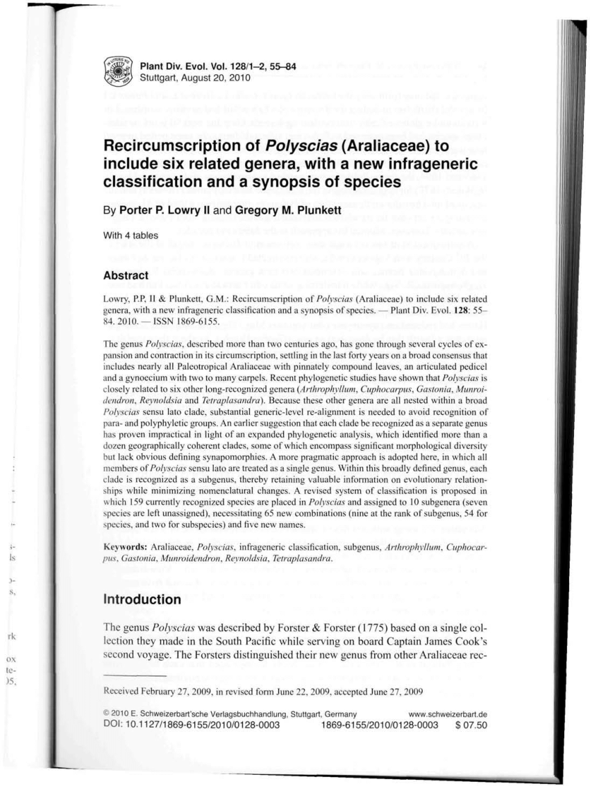 Pdf Recircumscription Of Polyscias Araliaceae To Include Six Related Genera With A New Infrageneric Classification And A Synopsis Of Species