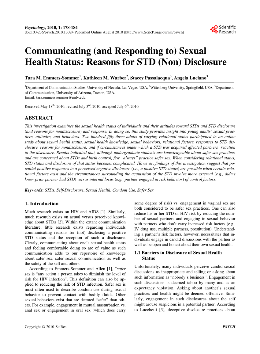 PDF Communicating and Responding to Sexual Health Status