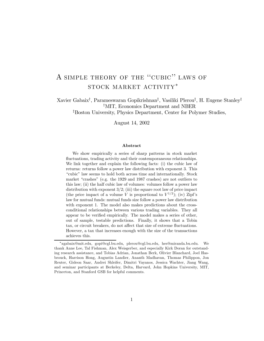 Pdf A Simple Theory Of The Cubic Laws Of Stock Market Activity