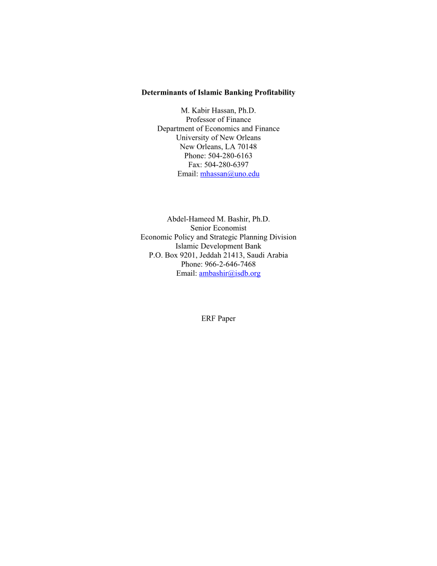 Pdf Determinants Of Islamic Banking Profitability