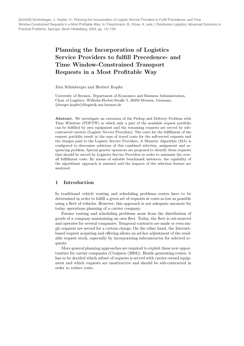 Pdf Time Window Constrained Transport Requests In A Most