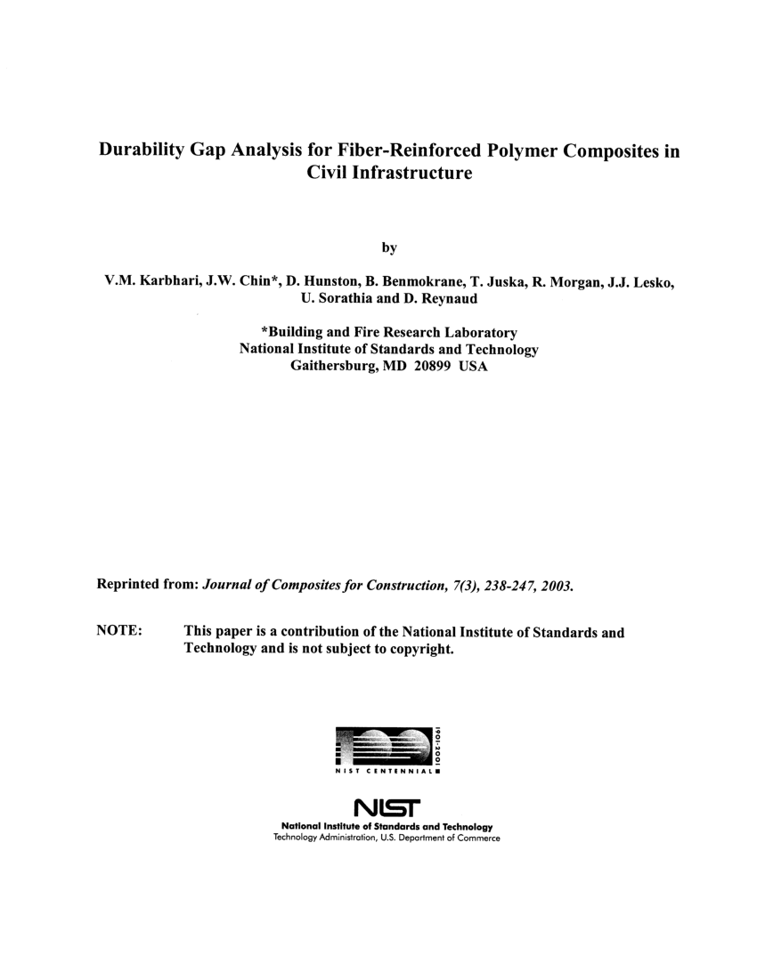 Pdf Durability Gap Analysis For Fiber Reinforced Polymer Composites In Civil Infrastructure