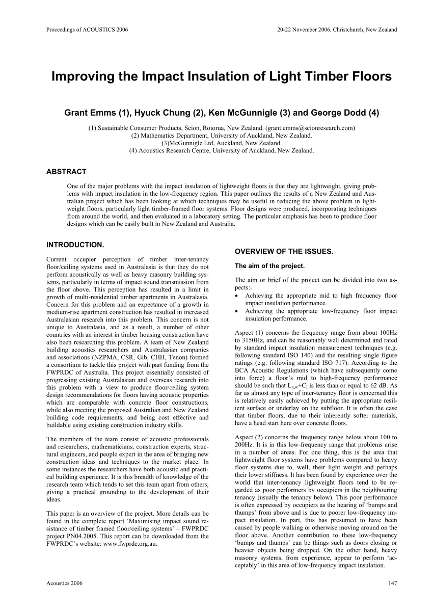 Pdf Improving The Impact Insulation Of Light Timber Floors