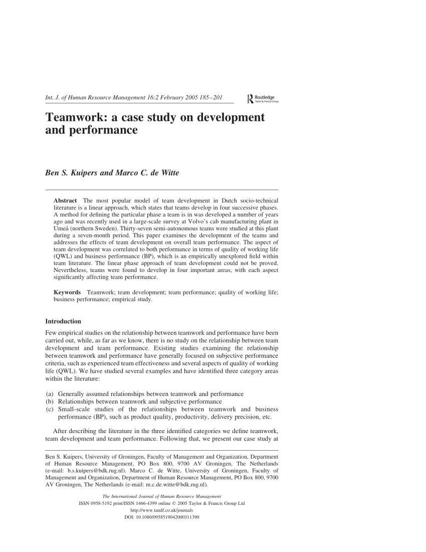 team management case study pdf