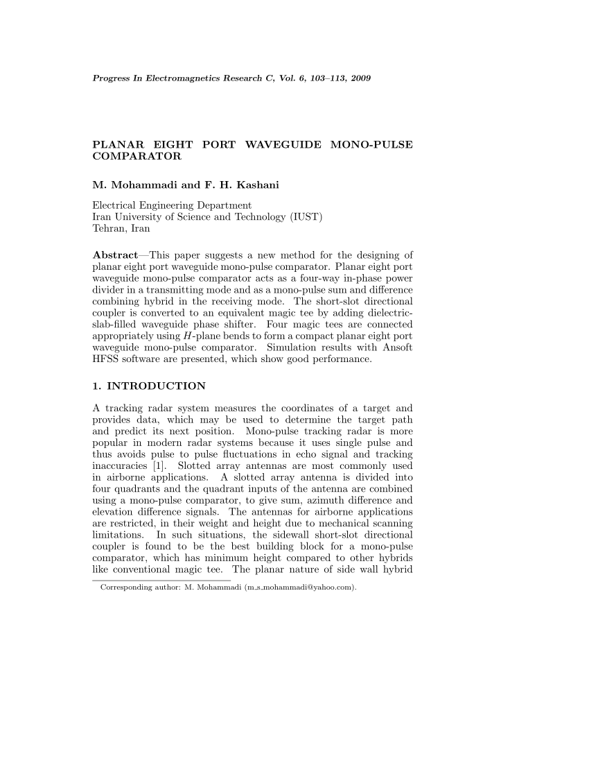 PDF) Planar Eight Port Waveguide Mono-Pulse Comparator