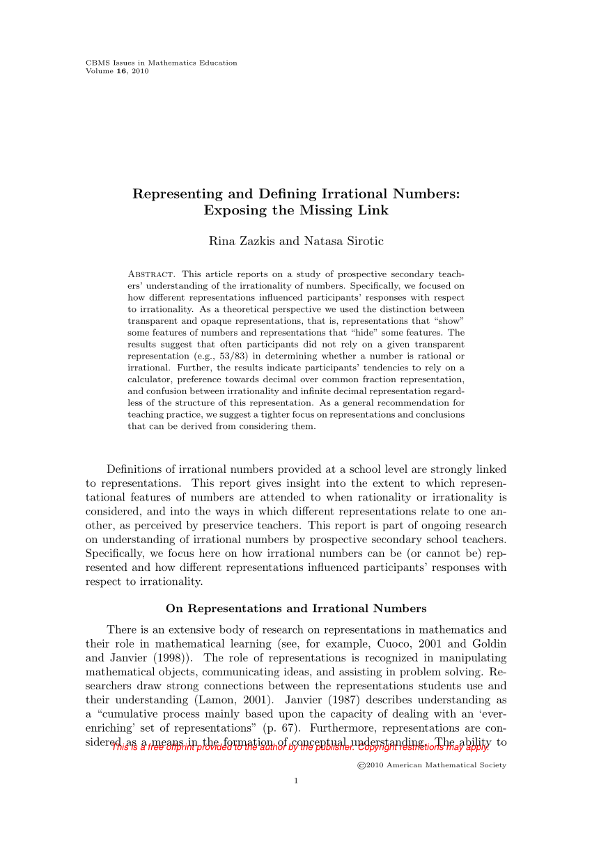 Pdf Representing And Defining Irrational Numbers Exposing The Missing Link