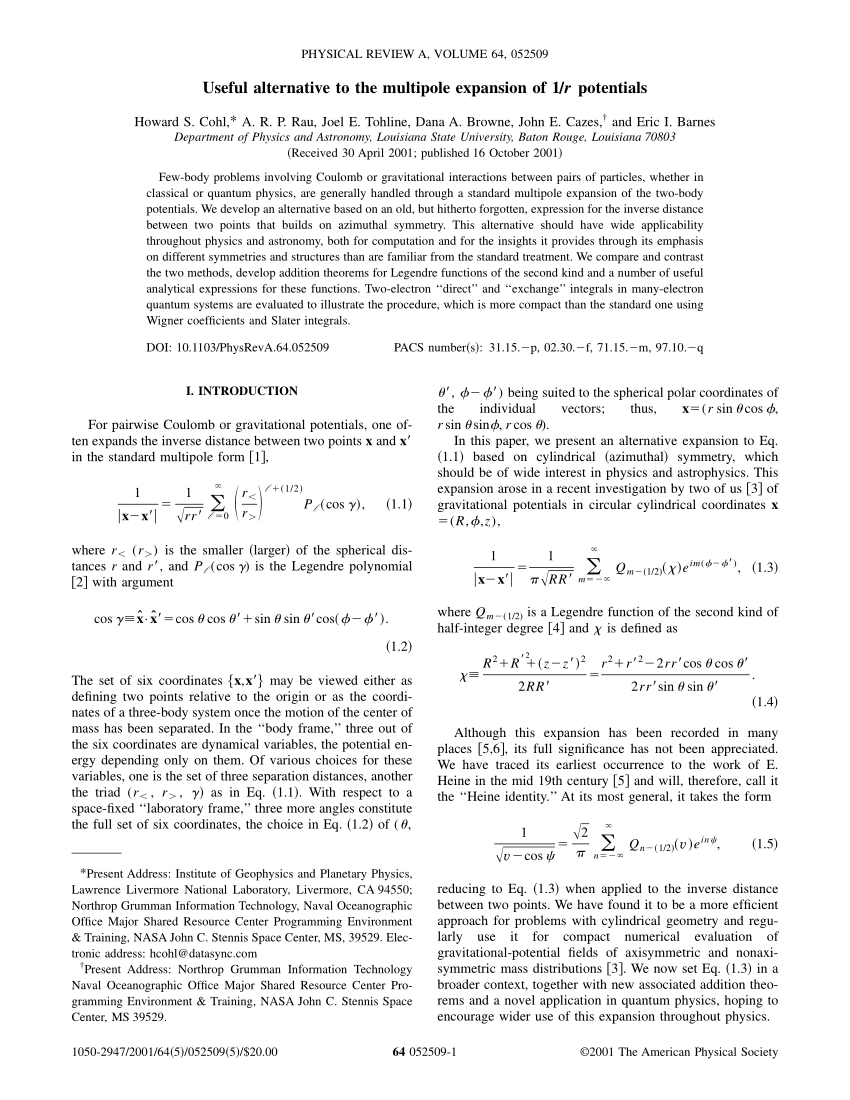Pdf Useful Alternative To The Multipole Expansion Of 1 R Potentials