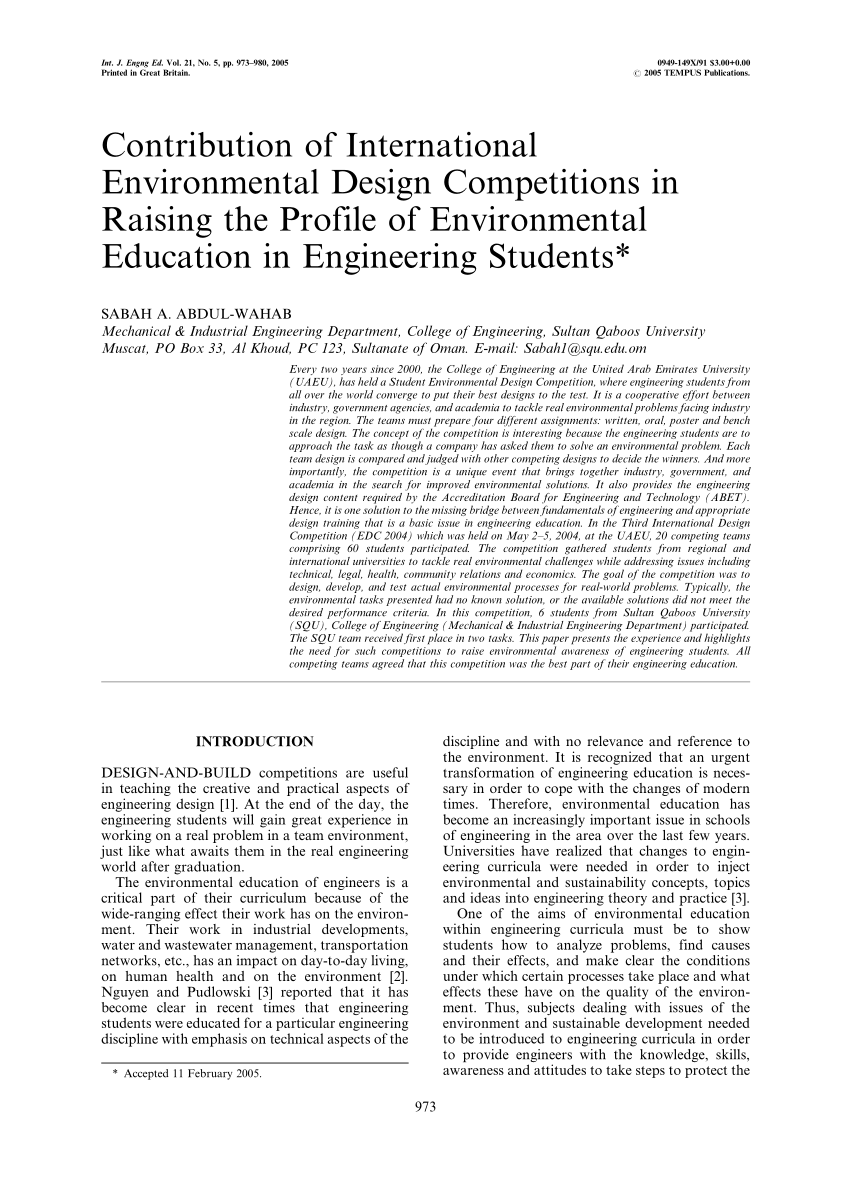 (PDF) Contribution of International Environmental Design Competitions